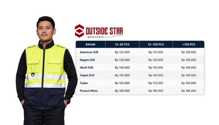 tabel harga rompi custom