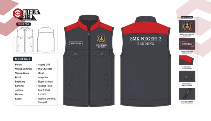 Rompi sekolah Abu-Abu Modern dengan Aksen Merah