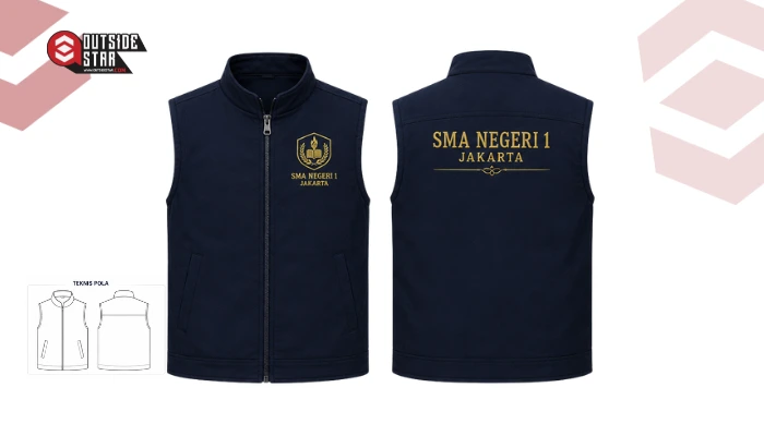 Rompi sekolah Navy Klasik dengan Logo Emas